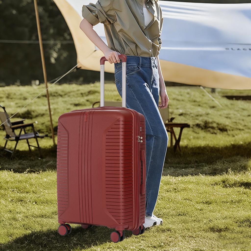 20"/24"/28" 3-Piece PP Spinner Luggage Set – Sizes with Side Handles, Hanging Hooks & Protective Feet – Integrated Combination Lock (Red)
