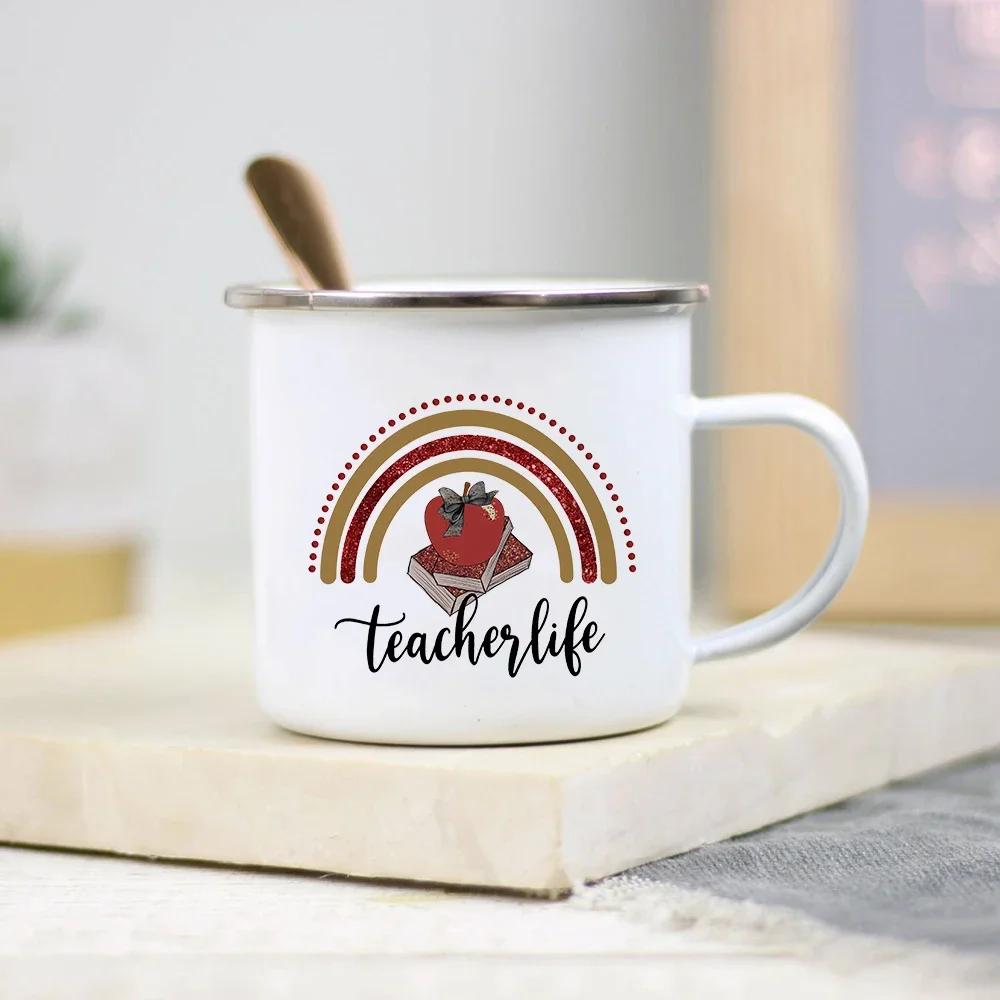 It Takes A Big Heart To Shape Little Minds Teacher Enamel Mug Creative Teacher School Water Cups Coffee Mugs Teachers Day Gifts