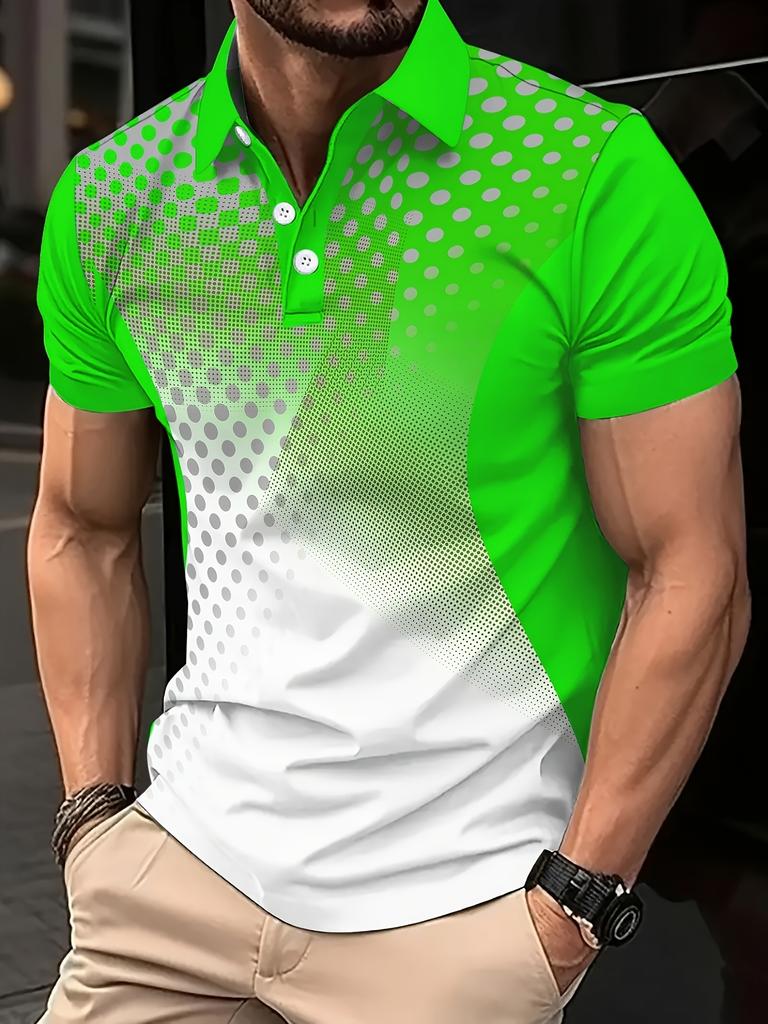 Modern Gradient Dot Pattern Short-sleeve Polo Shirt, Casual and Versatile.