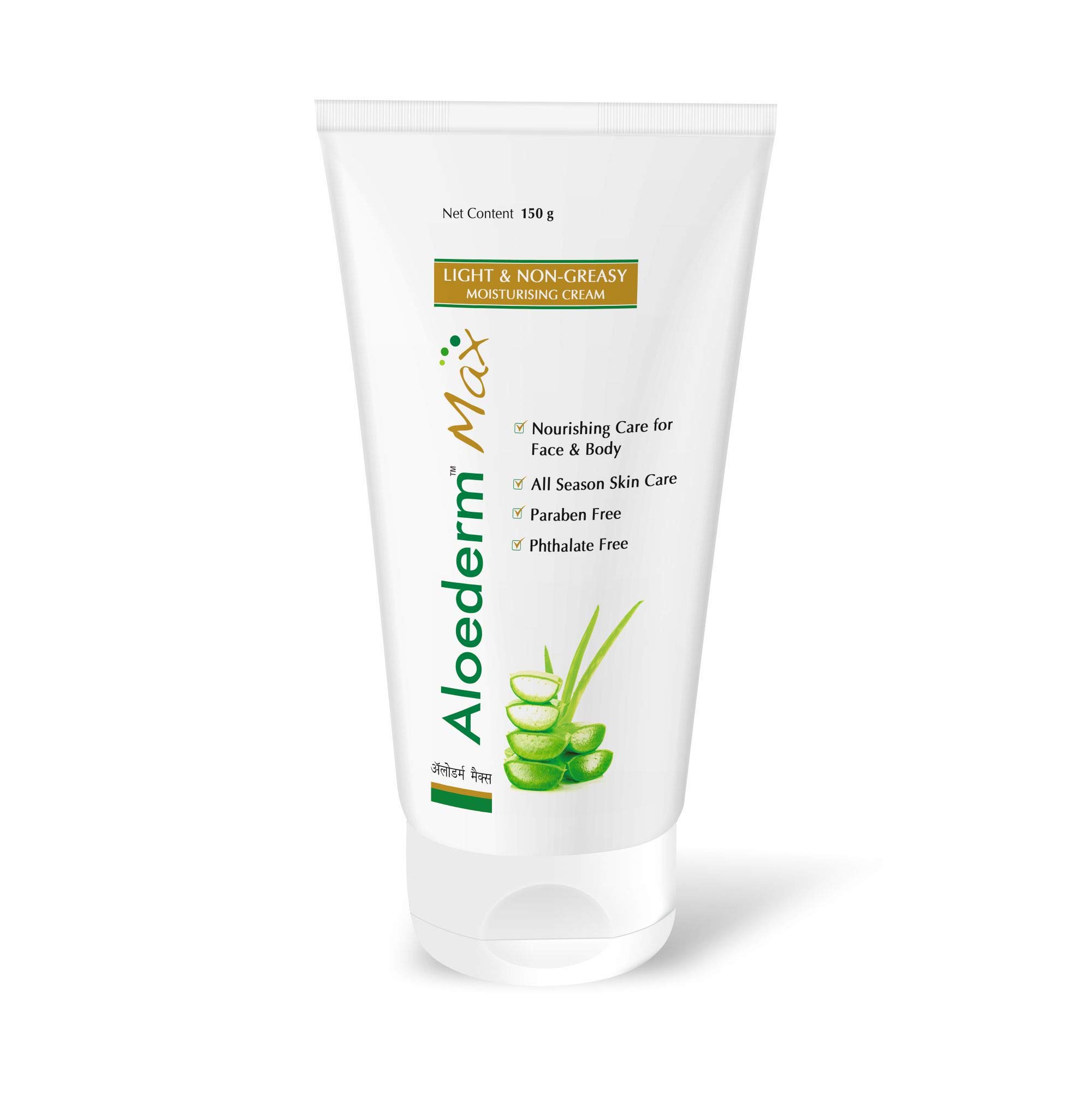 Aloederm Max Light & Non-Greasy Moisturizing Skin Cream - 150g | All Season Skin Care | Paraben Free | Phtlalate Free | Non Greasy, Light Texture |