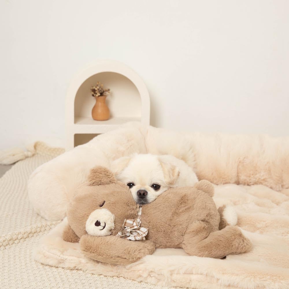 Sleeping Bear Plush Toy Dog Fluffy Large for Small Dogs Monchéri Monchéri (Beige/FREE) (Sleeping Toy)