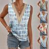 Womens Summer V Neck Lace Trim Printed Sleeveless Vest