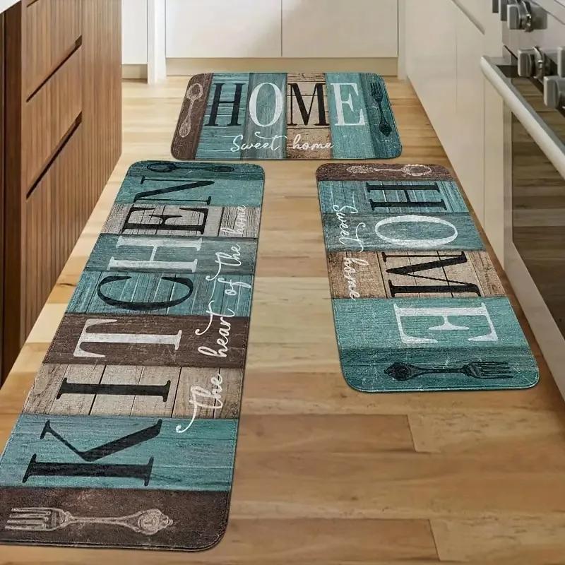 Modern Printed Kitchen Floor Mats, Washable Anti-Slip Carpet for Laundry Room Corridors, Entrance Door Pads, Home Decor
