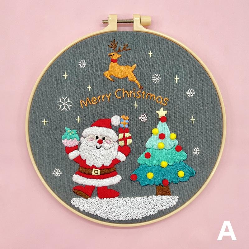 1 Piece Christmas Embroidery Starter Kit Stamped Cross Stitch Kit for Beginner