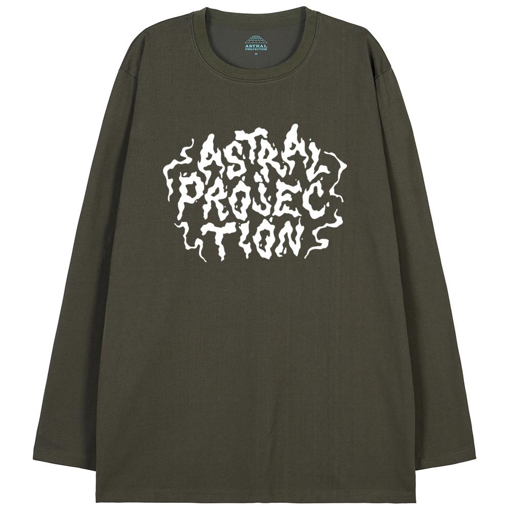 Astral Projection Hayes Lettering Oversized Long Sleeve T-Shirt_Khaki Xxl