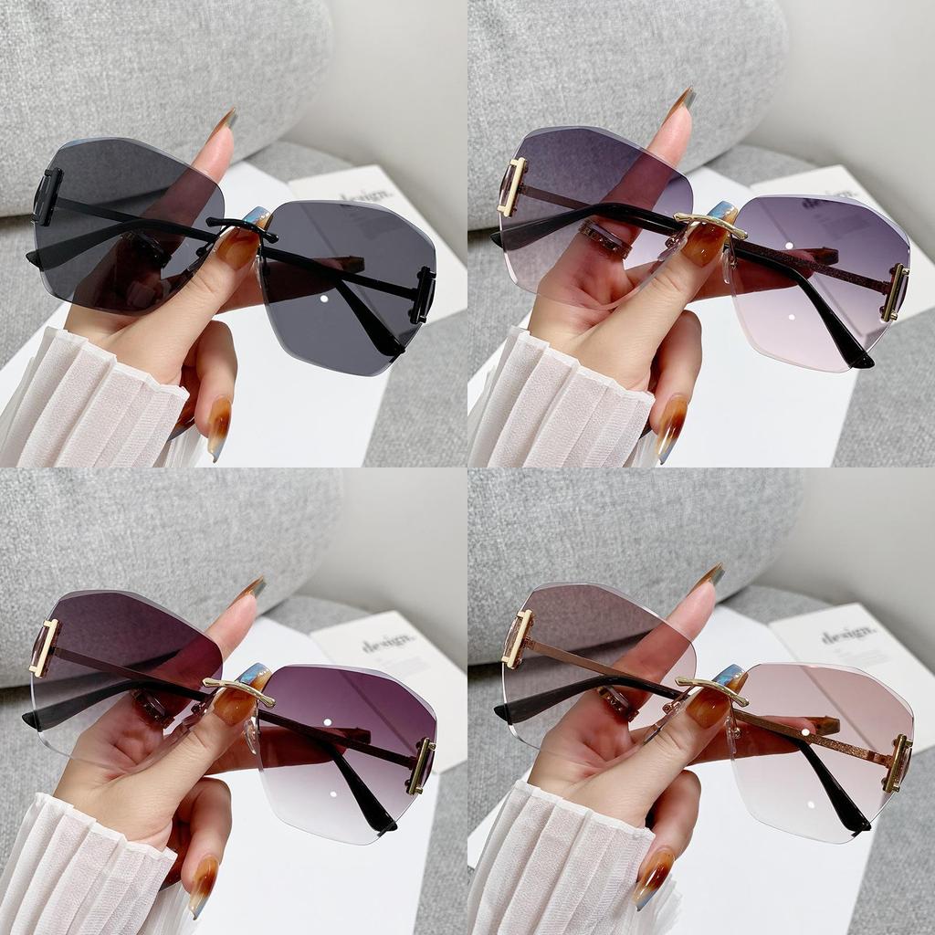 Women Square Frameless Sunglasses Uv400 Protection For Outdoor Travel Party