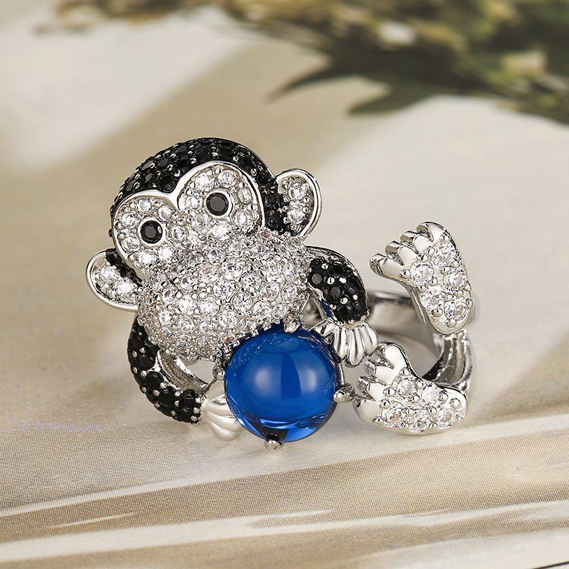 New Ring Accessories Monkey With Inlay Fashionable Luxurious Women s Style Open Mouth High-end Jewelry