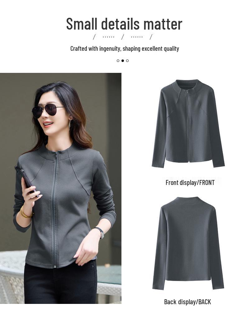 Women's Slimming Stand-Up Collar Zipper Long Sleeve T-shirt, Bodycon Base Layer for Autumn and Winter