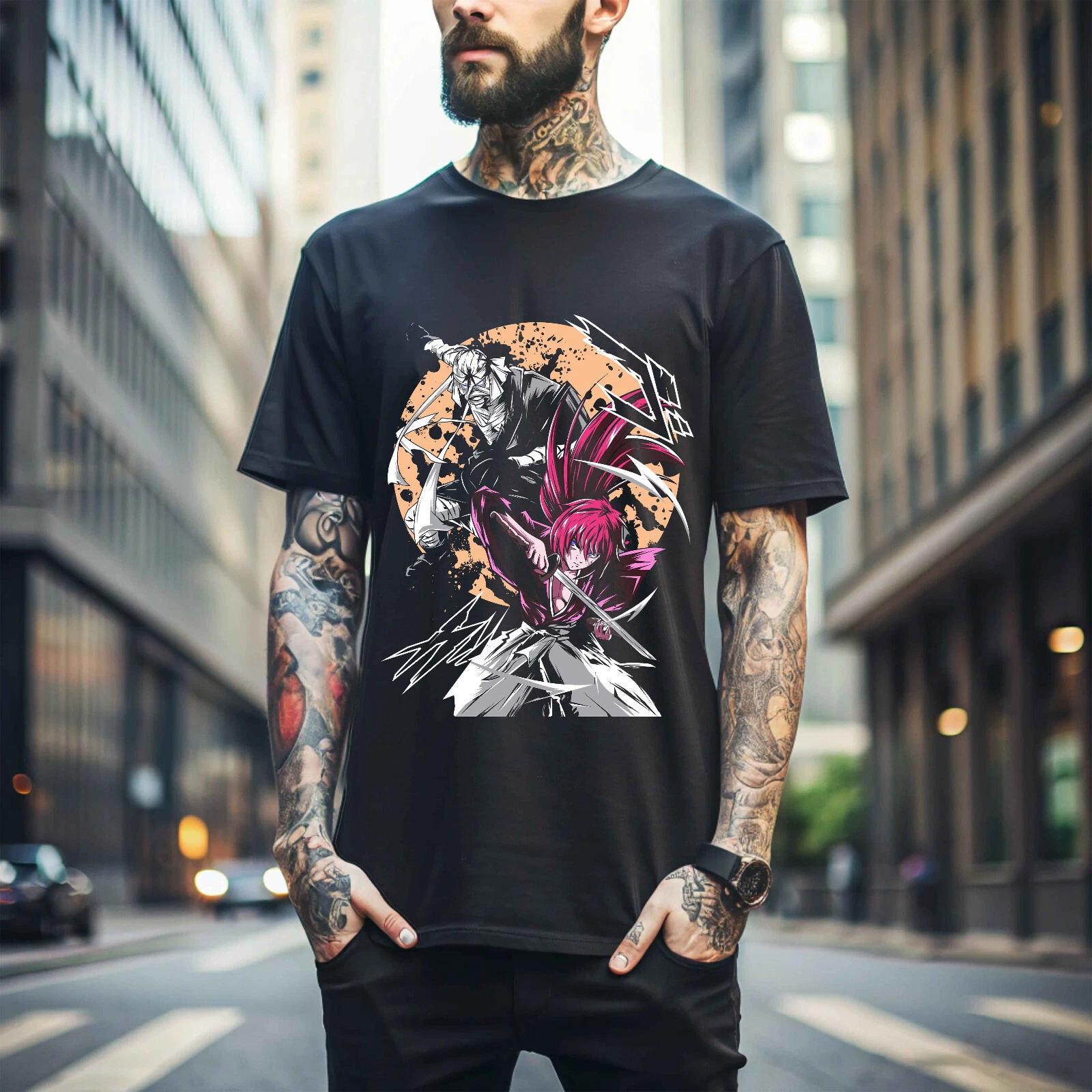 

100% хлопок ТОПЫ UNISEX ФУТБОЛКИ МУЖСКИЕ ЖЕНСКИЕ Футболка Rurouni Kenshin Самурай X Химура Аниме Манга Сагара Юкиширо ЛУЧШИЕ 485 L чёрный