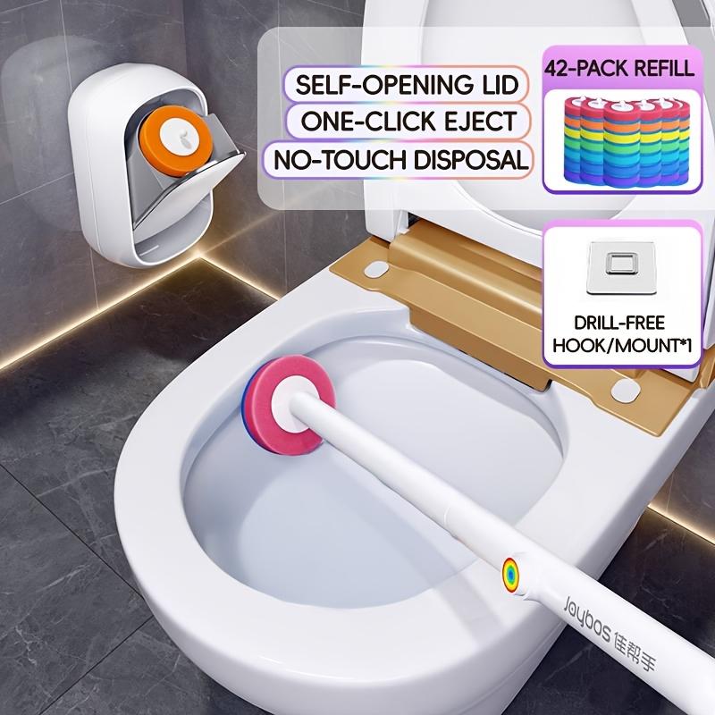 Handsfree Toiletborstel met Lange Steel en Basis Set, Badkamerschrobber met Geïntegreerde Opbergbak, Wandmontage of Vrijstaand Toilet Reinigen