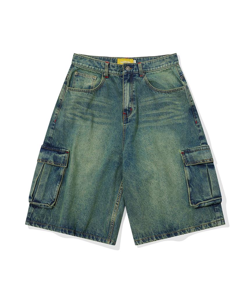 MAINBOOTH Vintage Cargo Denim Shorts(Blue)