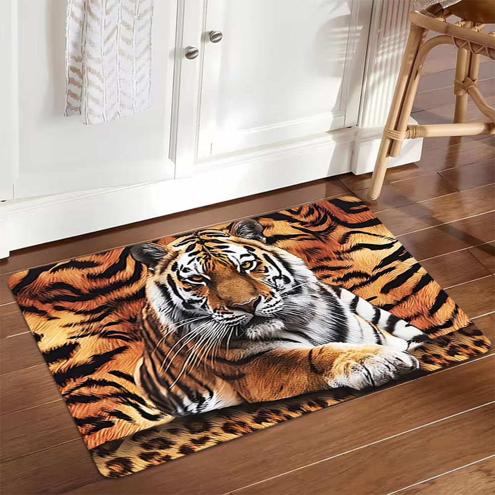 White Tiger Print Rug Decoration,Carpet,Living Room,Bedroom, Non-slip,Square rug