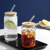 350ml/550ml Glass Cup Cola Cold Drink Water Cup with Bamboo Lid Coffee Milk Juice Straw Mug Beer Can Drink Home Breakfast Cup