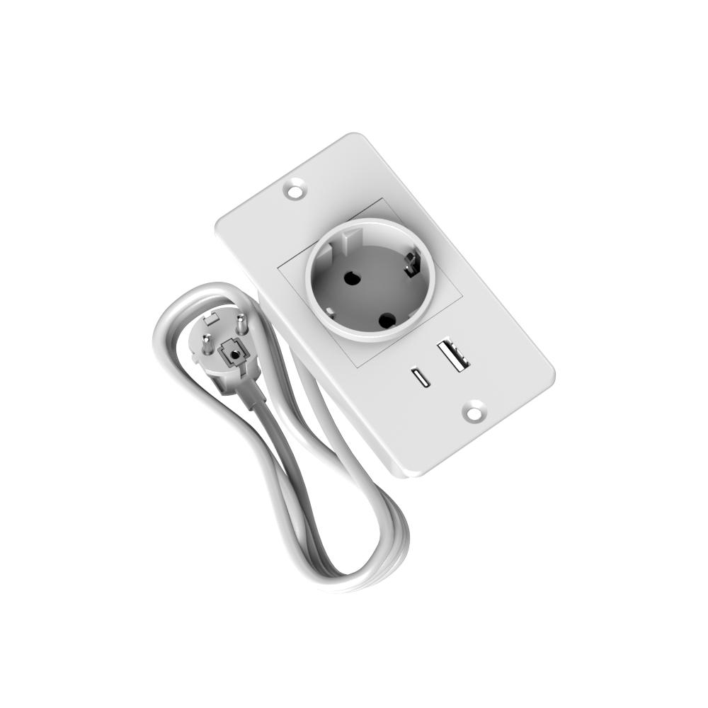 Recessed Power Strip with 2 Sockets USB A USB C Ports Embedded Furniture Charging Station for Desk Nightstand Cabinet