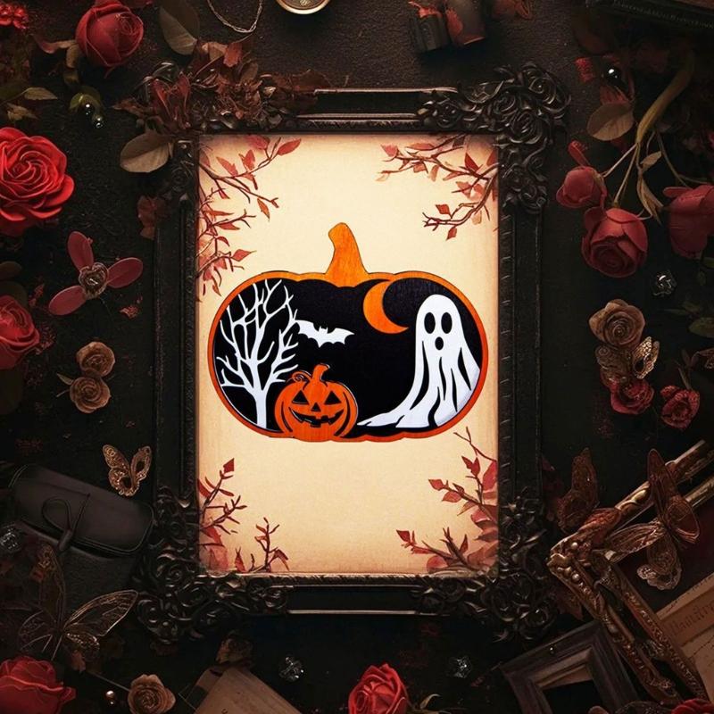 Eerie Wooden Specter Pumpkins Hanging Decoration Halloweens Party Supplies 18x15cm Multiple Designs Home Festival Decors