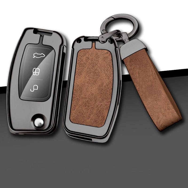 Leather Car Metal Key Case Cover For Ford Fiesta Focus 2 Ecosport Kuga Escape Falcon B-Max C-Max Eco Sport Galaxy Protector
