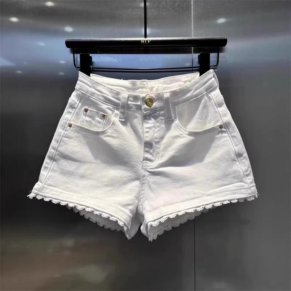 White Lace Denim Shorts High Waist Design Women Shorts Retro Hot Pants Women s Fashion L белый