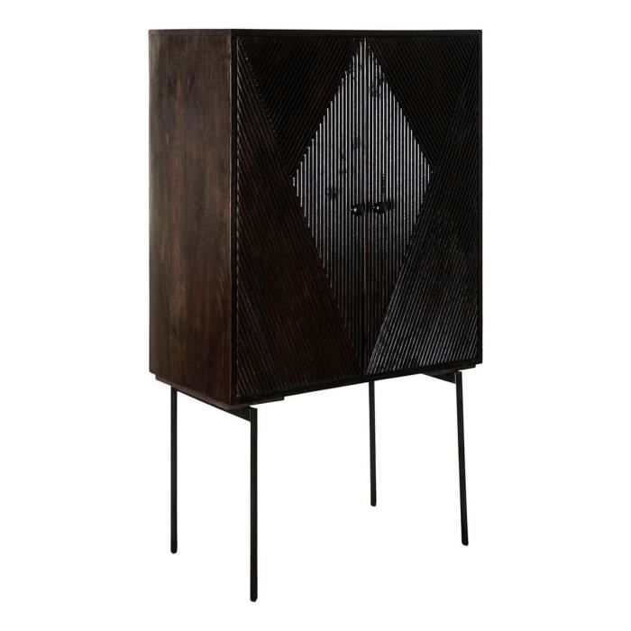 Buffet Haut - Bois De Manguier - 84 X 43 X 151 Cm - Naturel Et Doré - 2 Portes - Élégant