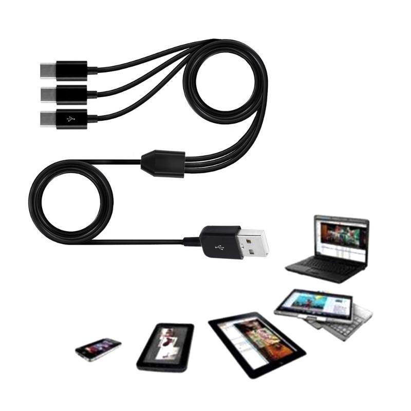 USB C Splitter Cable,USB A Male to 3 Type-C Male Data Sync Charge Cable,3 in 1 Charging Cord Fast Charge for Mobile