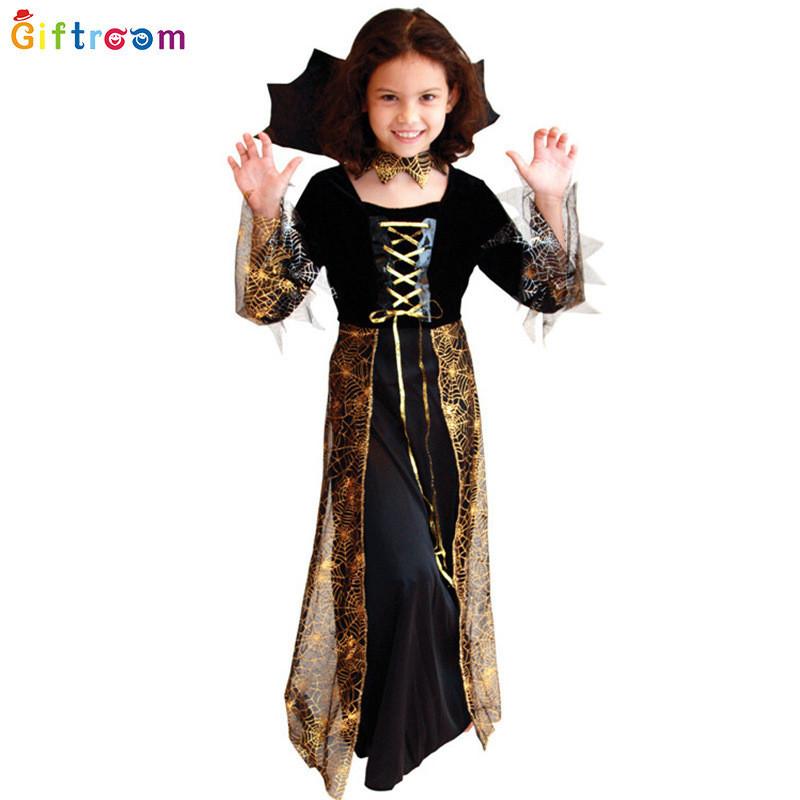 

Модный ведьмин наряд для девочек с великолепной длинной юбкой из золотистого тюля с паутиной XL