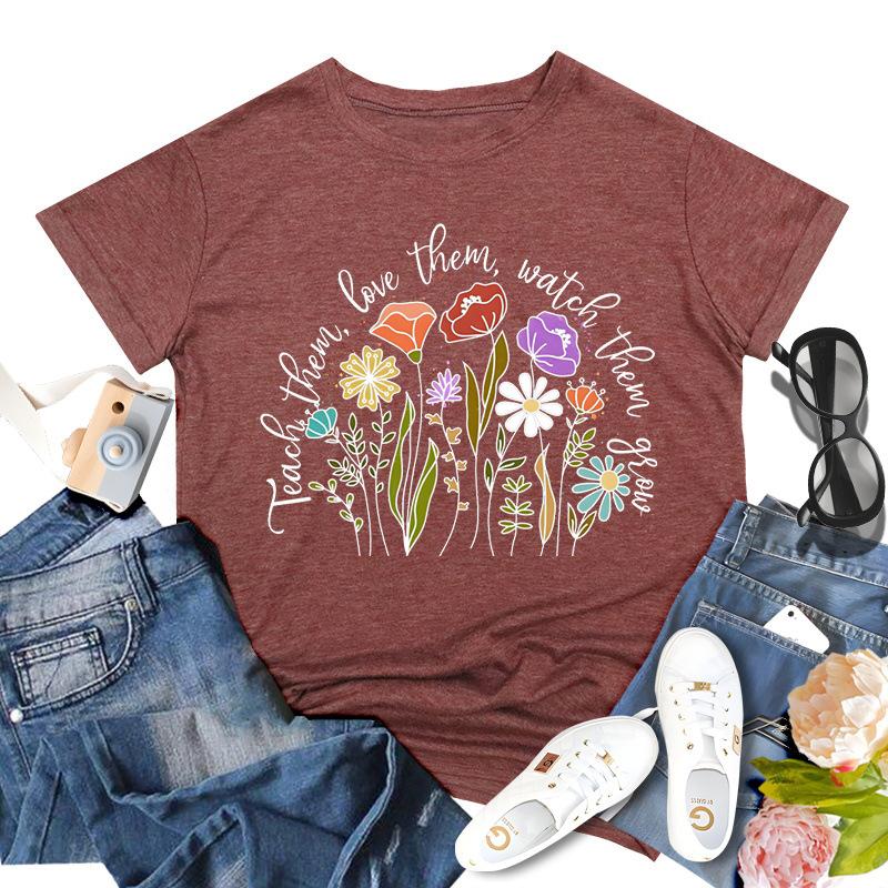 Rundhalsausschnitt, kurzärmelig, bedruckt, inspirierende Lehrerin, bequem, lässig, locker, Baumwolle, kurzärmelig, T-Shirts für Damen