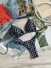 Sexy Black Polka Dot Print Micro Bikinis Sets Two Pieces Halter Back Tie Thong Swimsuits Bathing Suit Swimwear Biquini Tankini