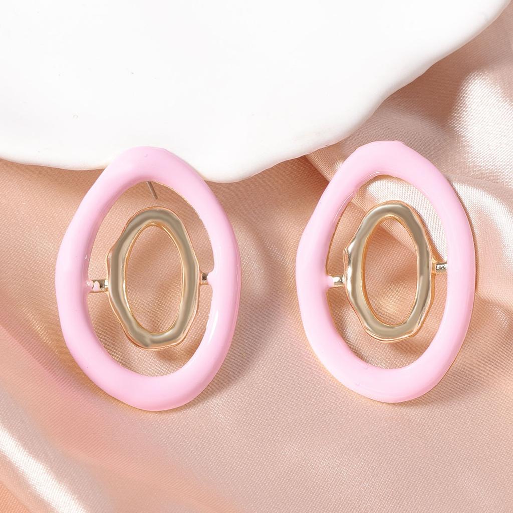 Korean version of dopamine color hollow geometric creative design sense round alloy stud earrings daily commuting