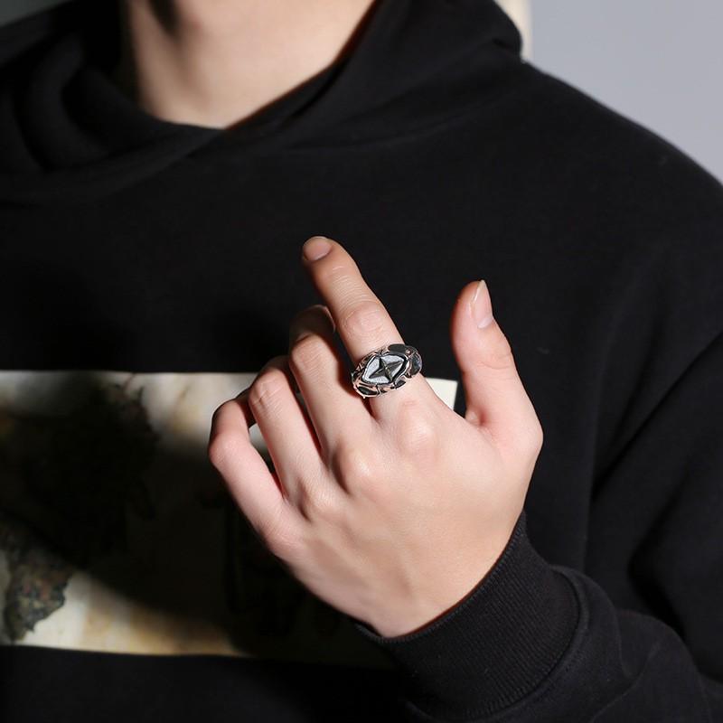 Adjustable Open Ring Men Women Punk Style Torn Starburst Geometric Plated Copper Finger