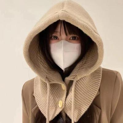 Women's Autumn and Winter Solid Color Simple Thickened Knitted Cap Windproof Warm Wrap Cap