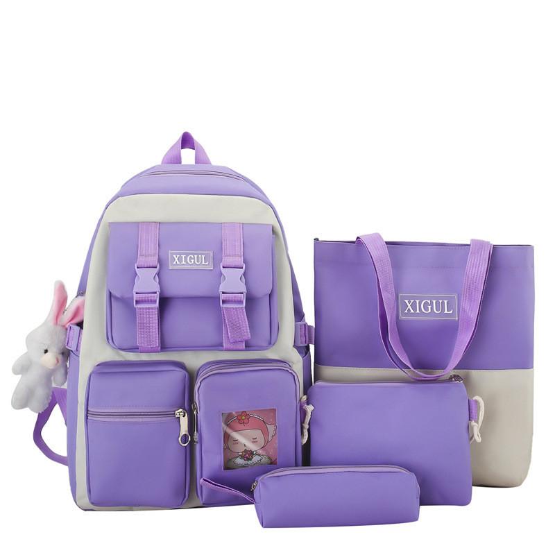New Cartoon Style Student Backpack High Capacity Nylon Breathable Book Bag For Middle School Girls Pink Black Purple Blue