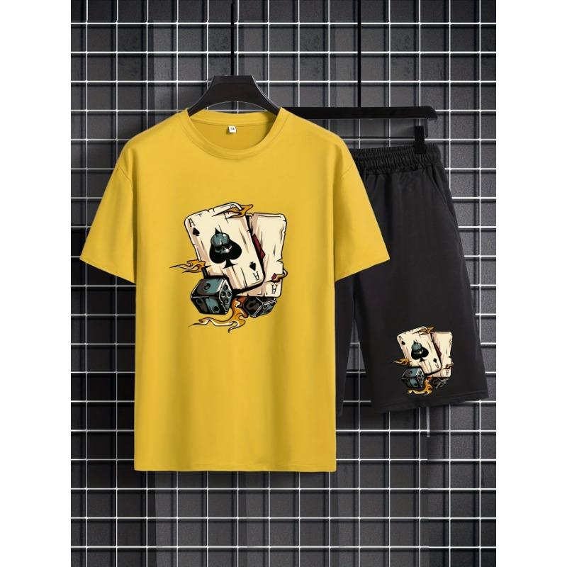 Summer Outdoor Men's Dice Spade Set Comfortable Casual Round Neck T-shirt Loose Short Men's Fashion Sports Summer Children's Set