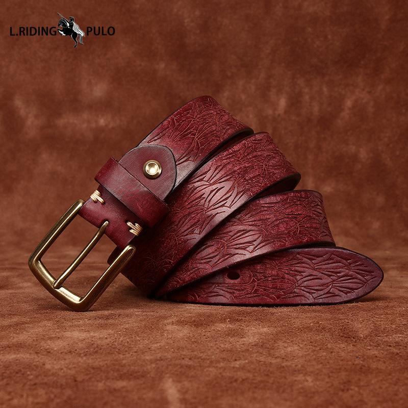 Personalized Carved Design Thickened Retro Genuine Leather Belt Men's First Layer Cowhide Casual Belt