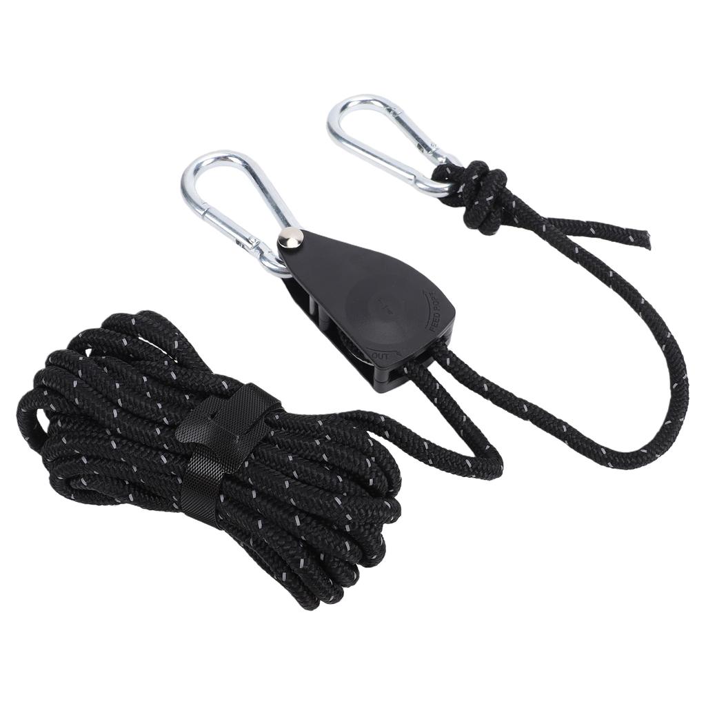 Camping Flaschenzug Seil Verstellbar Reflektierend Abspannleine Zelt Plane Abspannleine mit Metallflaschenzug 5 Meter Seil Schwarz