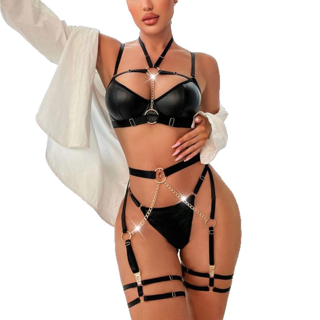 European and American metal chain neck uniform suit wind party role play two-piece set