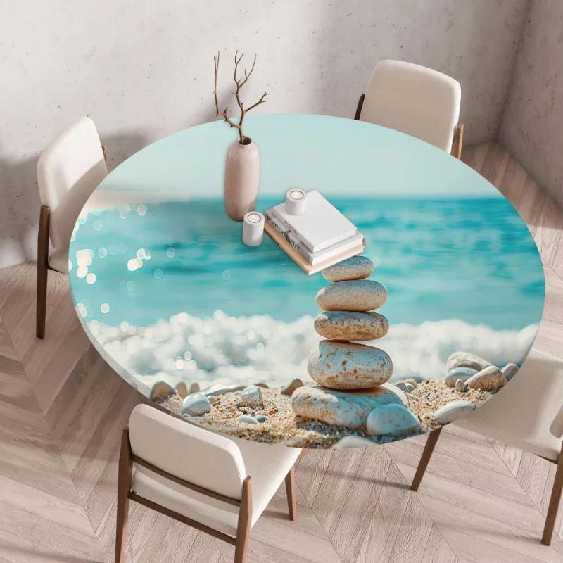 Waterproof Oil-Proof Reusable Tablecloths Round Tablecloth Wood Texture Tablecloths Elastic Fitted Home Round Table Cover