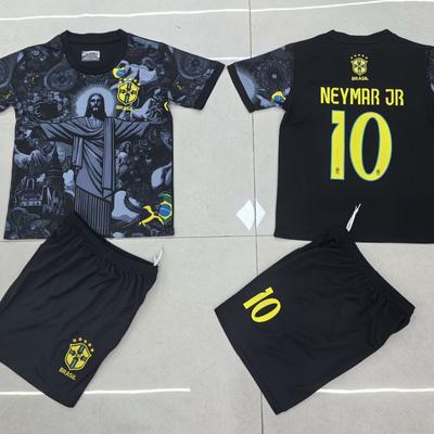 25-26 Édition Spéciale Brésil Noir Non. 10 Maillots de Football Équipe Nationale Maillot Enfant Vêtements pour Enfants Taille 14-30