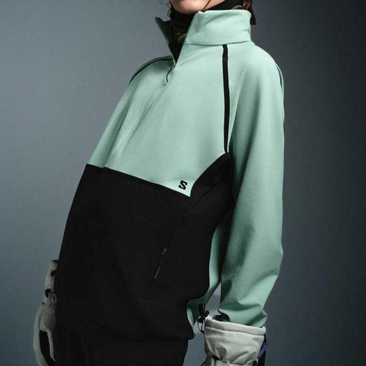 SALOMON SS25 Cifer HZ Top Unisex Simple Comfortable Fashion Versatile Solid Color Sweatshirt Unisex Tops Ocean-Blue Deep-Black C26906