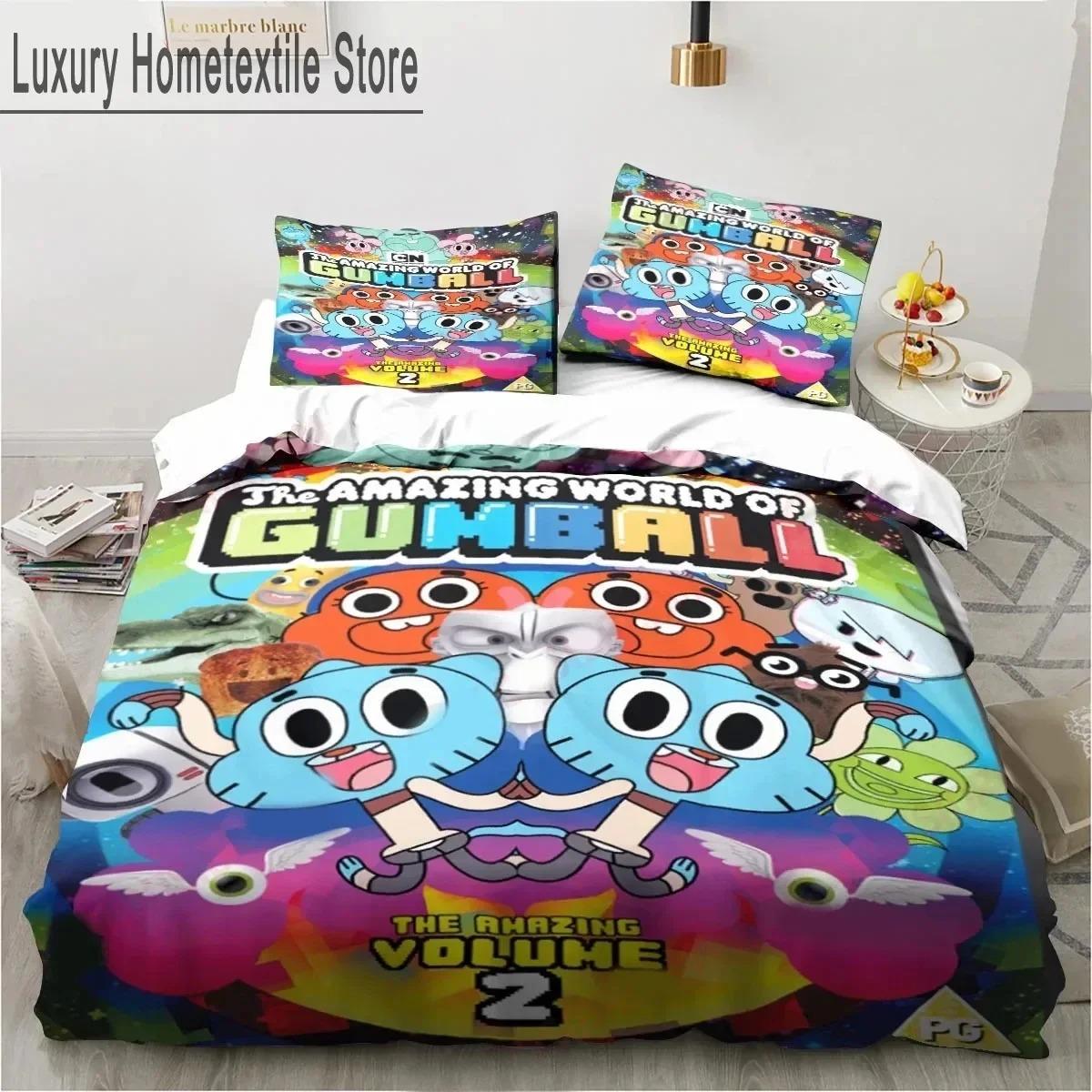 Cartoon The Amazing World Beddengoedset Gumball Jongens Meisjes Twin Queen King Size Dekbedovertrek Kussensloop Bed jongens Volwassene US Twin 173x218cm