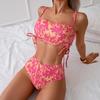 Women's All-Over Print Bandeau Drawstring Strappy Bikini Swimsuit