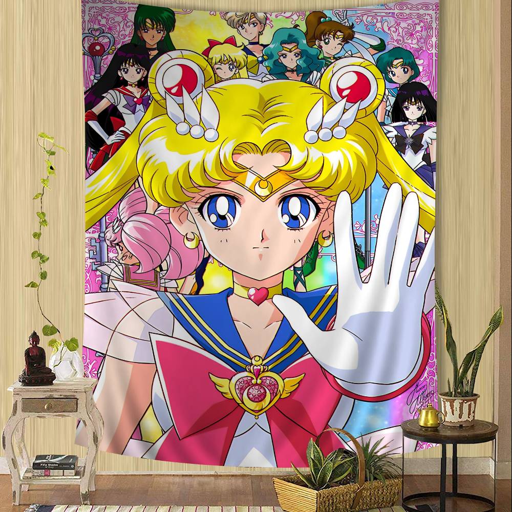 Anime SSailor Lovely MMoon Tapestry Art Printing Japanese Wall Tapestry Anime Wall Hanging Home Decor