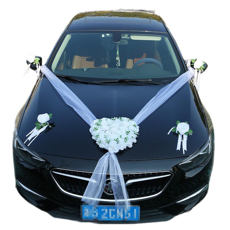 Weißes Dekoratives Künstliche Blumen Set mit Bändern für Hochzeitsauto