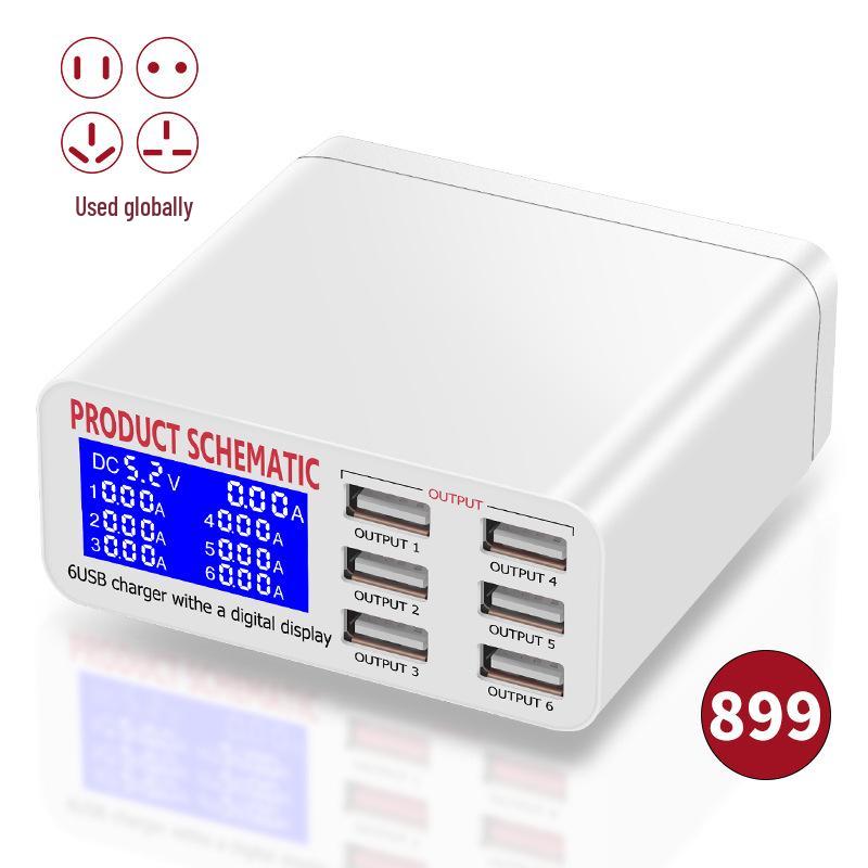 

6-Port USB Fast Charger with LCD Display, 40W Multi-Port Desktop Charger US Plug