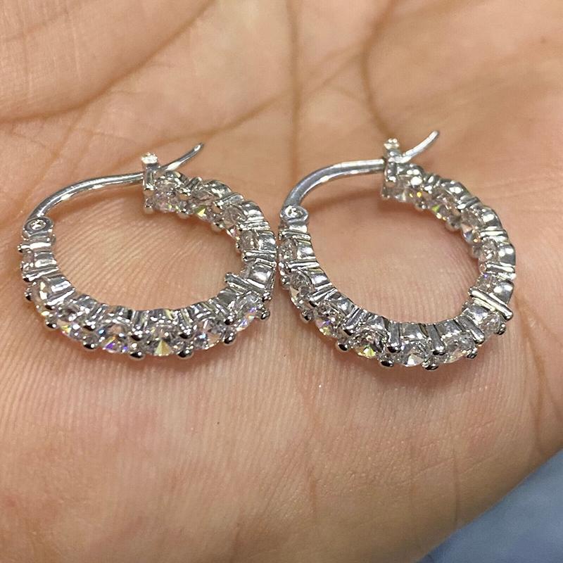 Huitan Stylish Women  Color Hoop Earrings with Shiny Round Zirconia Fashion Graceful Lady Daily Accessories Trendy Jewelry