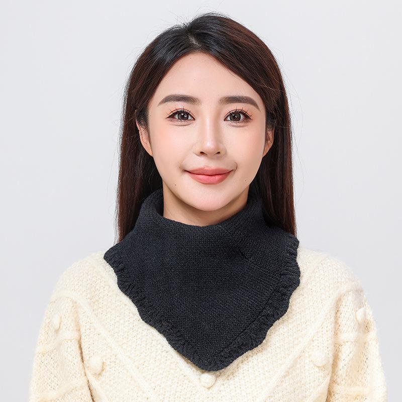 Woman Knitted Ring Scarf Detachable Collar Winter Warm Turtleneck Neck Cover Korean Triangle Scarf Solid Color Muffler 29*26Cm