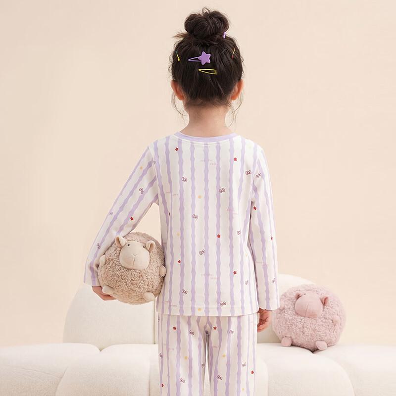 Fenteng Girls' Striped Rabbit Antibacterial Cotton Pajama Set