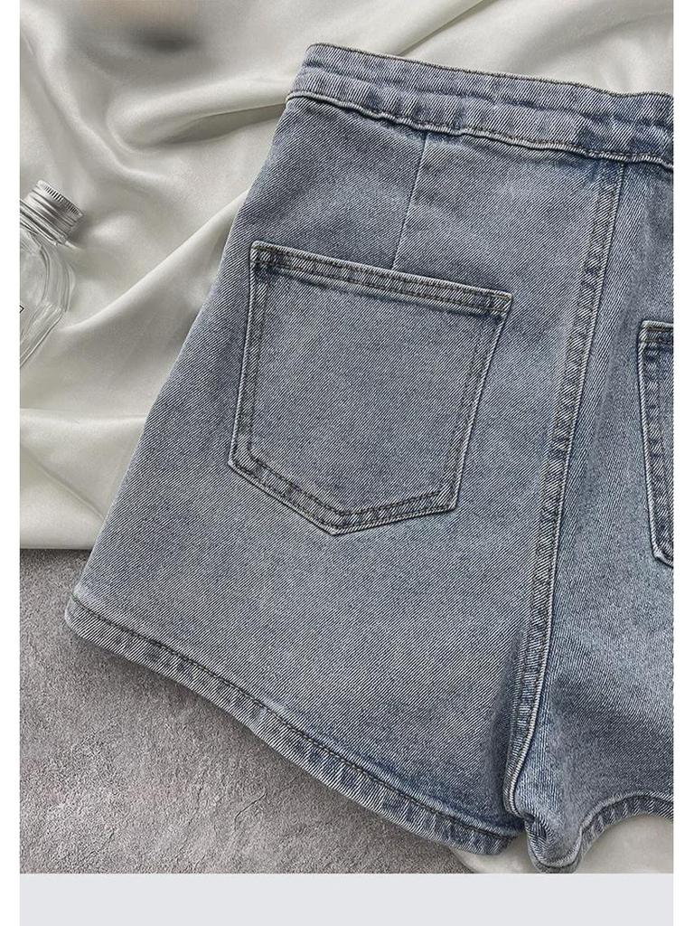 Women's High Waist Denim Shorts - Summer 2022, Slim Fit, A-Line, Elastic, Internet Celebrity Style