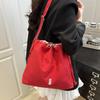 Vintage Drawstring Bucket Bag Simple Style Canvas Crossbody Bag Large Capacity Tote Handbag For Women Travel CLE