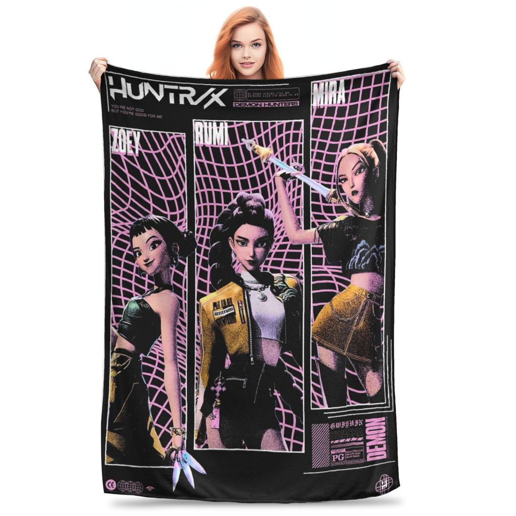 Saja Boys Huntrix Blanket Kpop Demon Hunters Flannel Awesome Warm Throw Blanket for Bedding Lounge  Winter