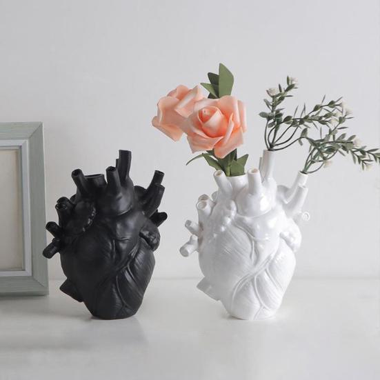 Hjerte Blomstervase Menneskelig Hjerte Organ Form Harpiks Vase Borddekor Blomsterholder for Hjemmekontor Skrivebord Stue