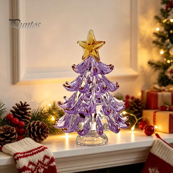 Modern Christmas Decorations for Windowsills Decorative Glass Tree with Star Topper, Mini Small Festive Centerpieces Dining Tables Figurine, Creative